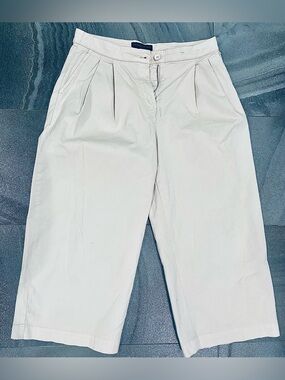 Women’s Trussardi Cream Wide Leg Pleated Chino Cropped Pants Sz 40